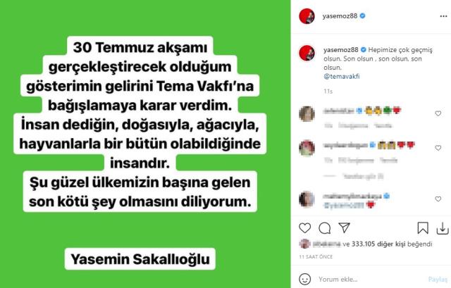 Ünlü isimler, yanan ormanların yeniden ağaçlandırılması için Tema Vakfı'na bağış yapmaya başladı