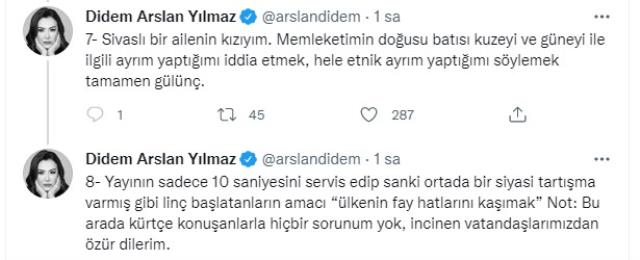 Kürtçe konuşan konuğunu yayından alan Didem Arslan Yılmaz, özür diledi