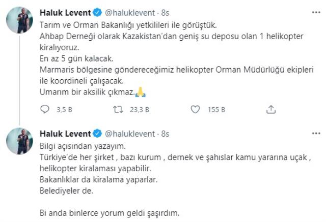 Şarkıcı Haluk Levent, yangınların söndürülmesi için derneğiyle helikopter kiralıyor