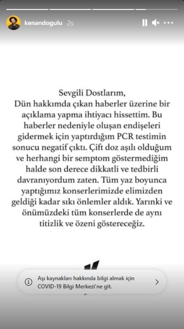 Şarkıcı Kenan Doğulu, koronavirüs testinin pozitif çıkmasına rağmen konsere çıktığı iddiasını yalanladı