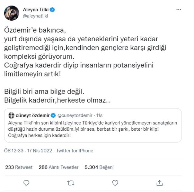 Aleyna Tilki'den kendisini eleştiren Cüneyt Özdemir'e sert tepki: Bilgelik kaderdir, herkeste olmaz