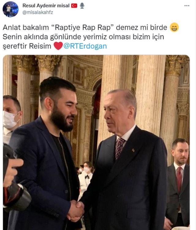 Davette rap sanatçısı Resul Aydemir ile sohbet eden Erdoğan'ın tepkisi herkesi güldürdü: Raptiye rap rap