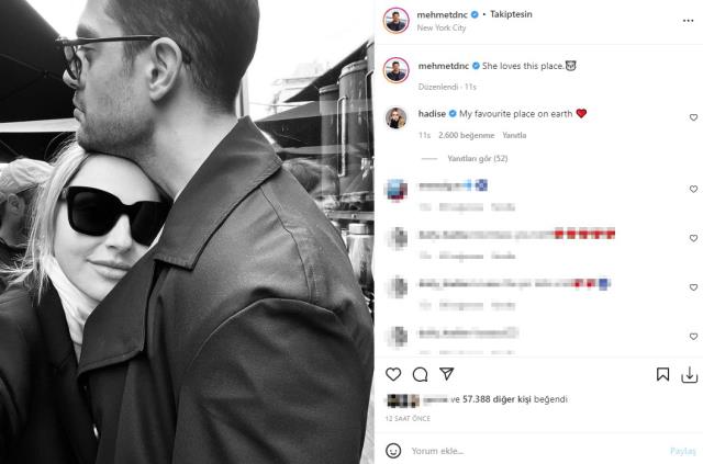 Mehmet Dinçerler aşk dolu bir paylaşım yaptı, Hadise'den yorum gecikmedi