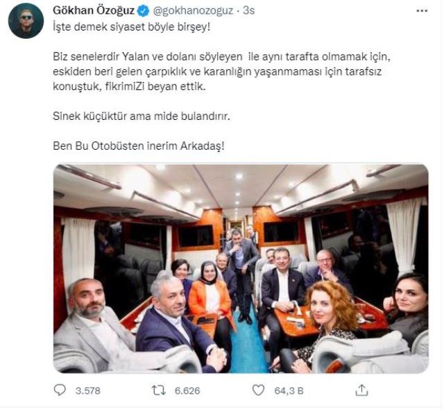 Ekrem İmamoğlu'nun gazetecilerle fotoğrafına ünlüler de tepki gösterdi: Ben bu otobüsten inerim arkadaş