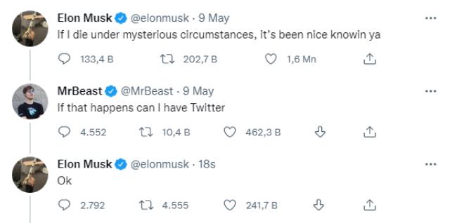 Elon Musk, öldüğü takdirde Twitter'ın anahtarını YouTuber'a vereceğini açıkladı