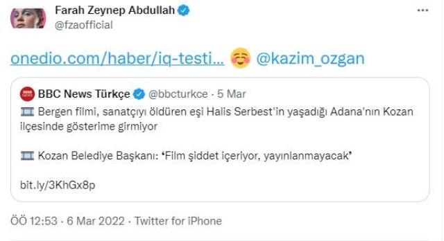 Kozan Belediye Başkanı Kazım Özgan, Farah Zeynep Abdullah'a tazminat davası açtı