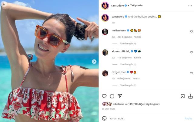 Dizisi final yapınca soluğu tatilde alan Cansu Dere, bikinili pozlarını paylaştı