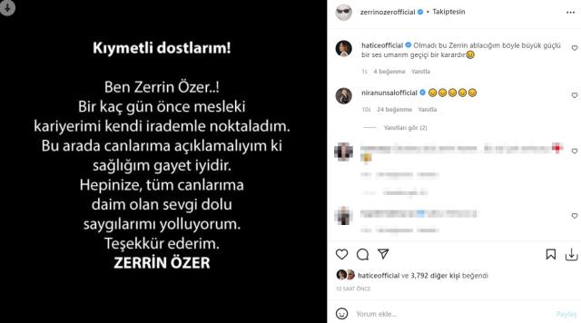 Usta sanatçı Zerrin Özer, müziği bıraktığını açıkladı