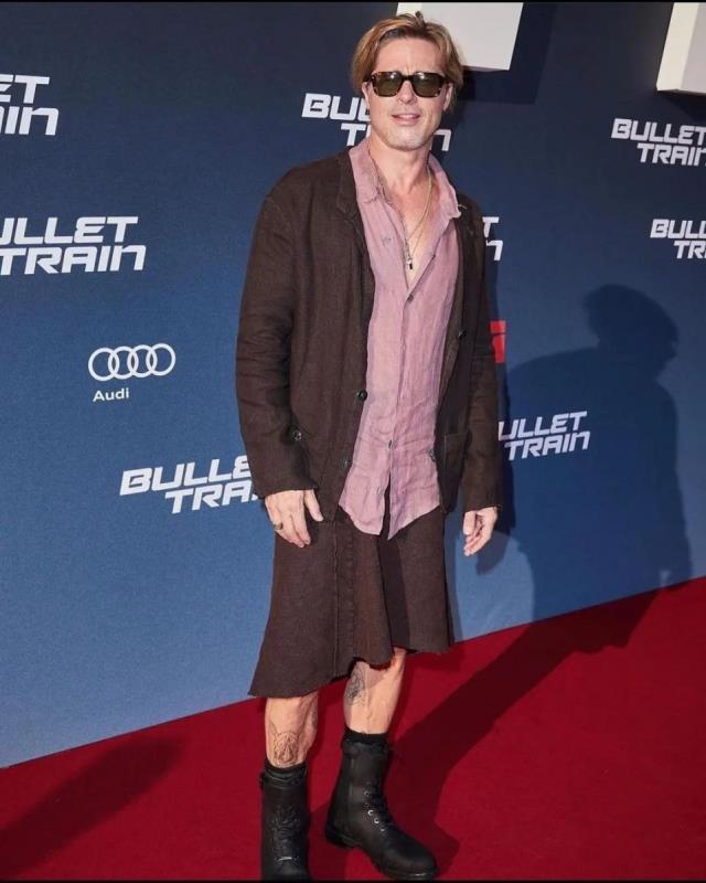 Rol aldığı filmin galasında etek giyen Brad Pitt, sevenlerini şaşkına çevirdi