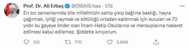 Diyanet İşleri Başkanı Erbaş'tan Gülşen'in İmam Hatiplilerle ilgili sözlerine tepki: Böyle bir hakaret asla kabul edilemez