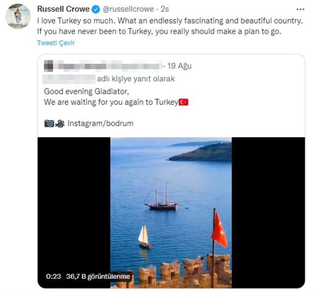 Oscar ödüllü oyuncu Russell Crowe, hayranlarına seslendi: Türkiye'ye gitmek için plan yapın