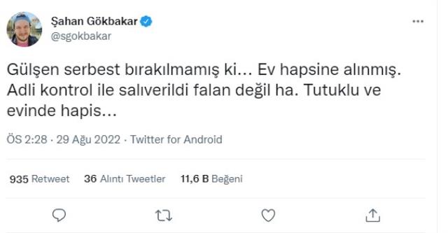 Şahan Gökbakar'dan Gülşen'in ev hapsi şartıyla tahliye olmasına tepki: Serbest bırakılmamış ki