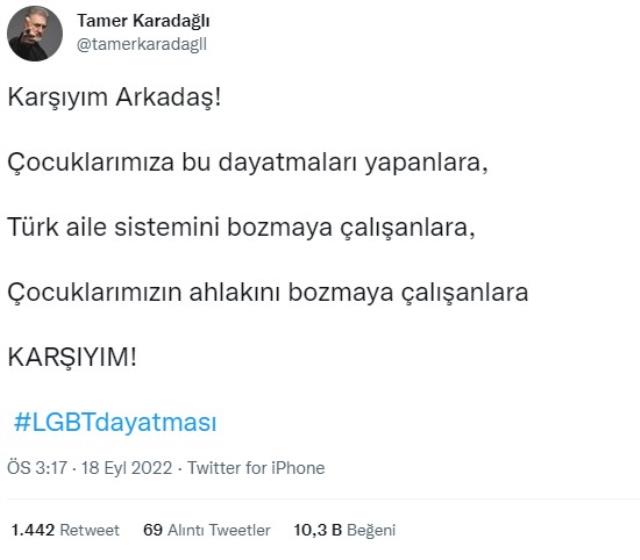 Tamer Karadağlı'nın LGBT+ karşıtı mitinge destek verdiği iddiası