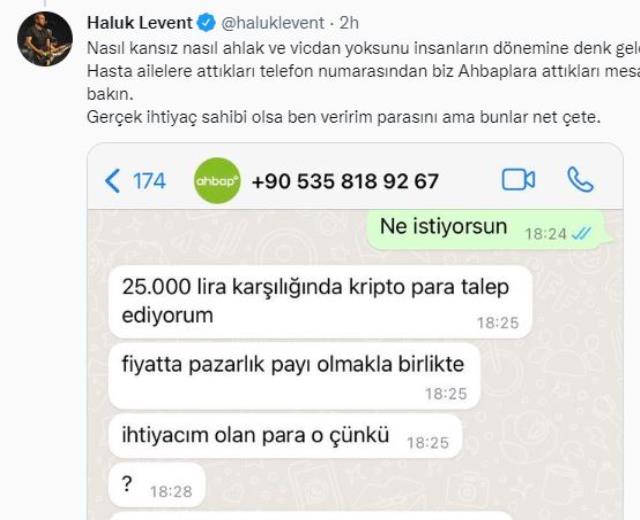 Ünlü şarkıcı Haluk Levent, hacklenen AHBAP yardım derneği için istenilen parayı paylaştı