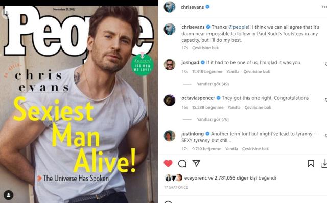 Yakışıklı oyuncu Chris Evans 'Yaşayan En Seksi Erkek' seçildi