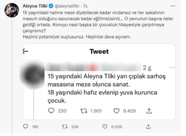6 yaşındaki kızın evliliğini Aleyna Tilki üzerinden savunan şahıs ünlü şarkıcıyı çıldırttı: Hepiniz potansiyel suçlusunuz