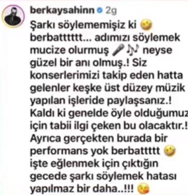 Murat Boz'la alkollü şarkı söylerken detone olan Berkay kendisini eleştirdi: Berbat