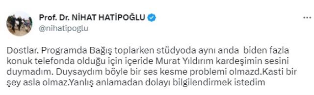 Nihat Hatipoğlu, Murat Yıldırım'ın sözünü kestiği iddialarına açıklık getirdi