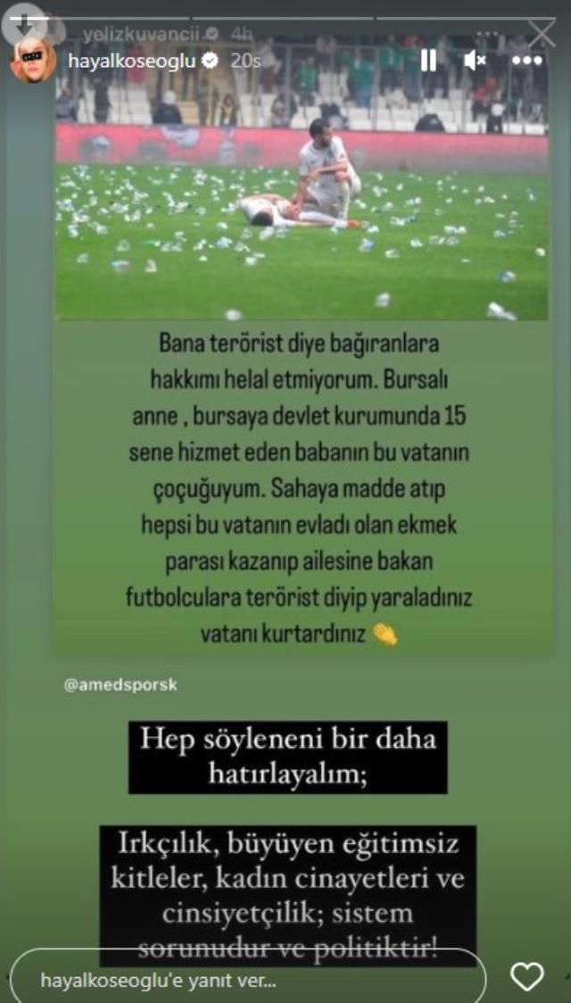 Hayal Köseoğlu, Amedsporlu futbolcunun sözlerini paylaşarak isyan etti: Irkçılık bir sistem sorunudur