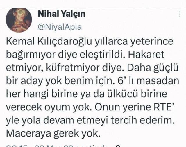 Oyuncu Nihal Yalçın'dan seçim yorumu: Erdoğan'la yola devam