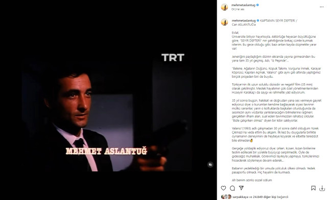 Yürek Çıkmazı dizisinden ayrılan Mehmet Aslantuğ'dan dikkat çeken paylaşım