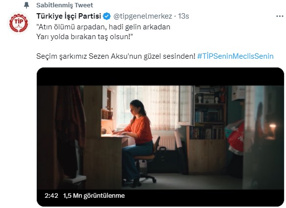 Türkiye İşçi Partisi'nin seçim şarkısı Sezen Aksu'nun 'Karşıyım' parçası oldu