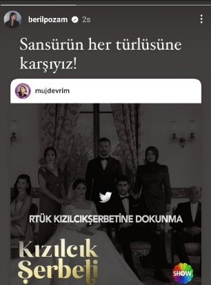 Yalı Çapkını dizisinin oyuncularından RTÜK'ün ceza verdiği Kızılcık Şerbeti'ne destek