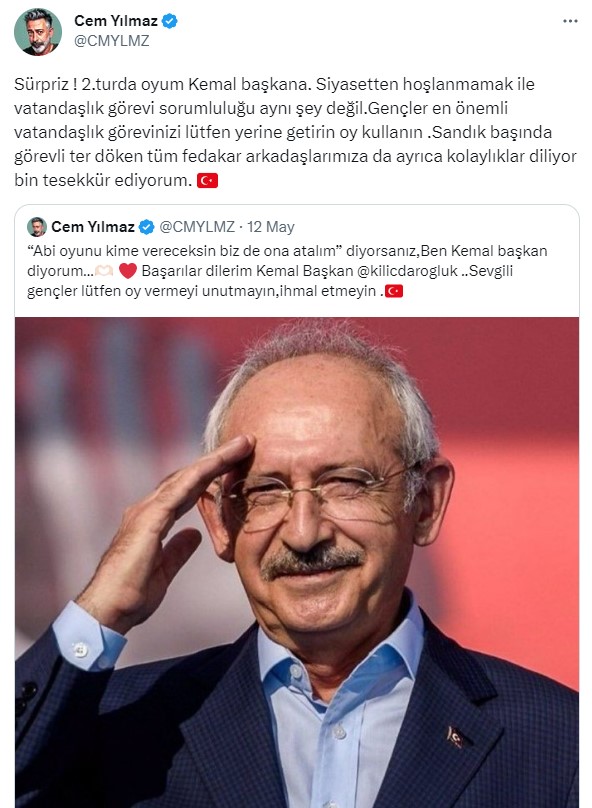 Bir kez daha Kemal Kılıçdaroğlu'na desteğini gösteren Cem Yılmaz, takipçilerine seslendi: Lütfen oy verin