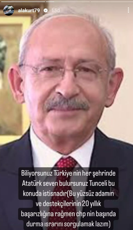 Adanalı dizisinin Maraz Ali'si Mehmet Akif Alakurt'tan Kılıçdaroğlu ve Tunceli'ye çirkin sözler