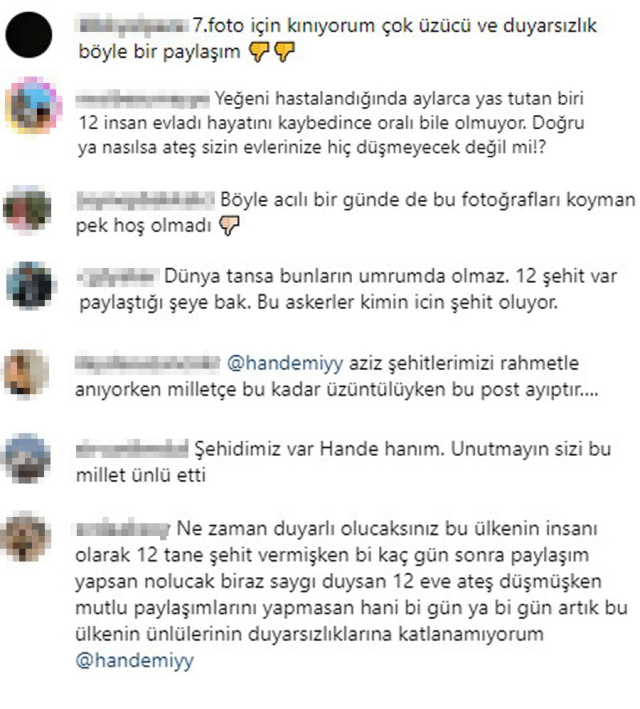 Türkiye 12 şehidine ağlarken Hande Erçel'in tatil pozlarını yayınlaması tepki çekti