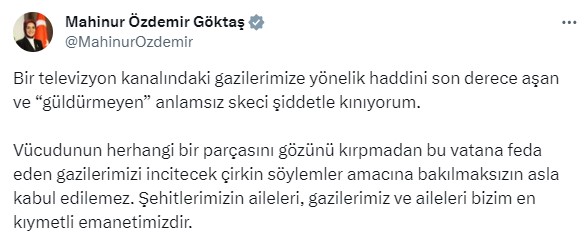 Aile ve Sosyal Hizmetler Bakanı Göktaş, gazilere yönelik yapılan skeci kınadı