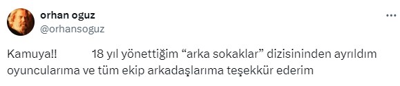 Arka Sokaklar dizisinin 18 yıllık yönetmeni Orhan Oğuz ekibe veda etti