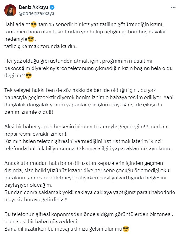 Deniz Akkaya, devlet korumasındaki kızının velayetini babaya verdi