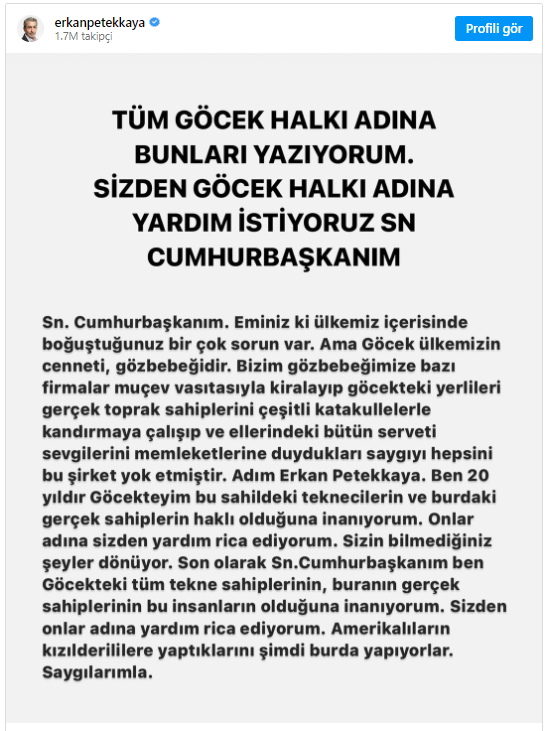 Erkan Petekkaya, Göcek için Cumhurbaşkanı Erdoğan'dan yardım istedi: Sizin bilmediğiniz şeyler dönüyor