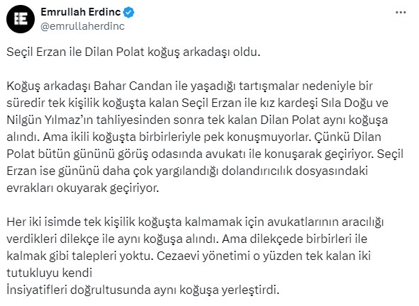 Seçil Erzan ile Dilan Polat, koğuş arkadaşı oldu