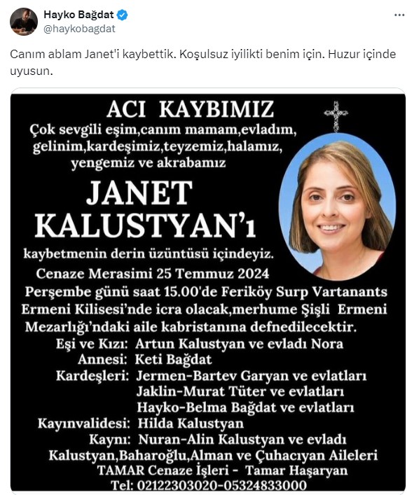 Hayko Cepkin'in ablası Janet Kalustyan hayatını kaybetti