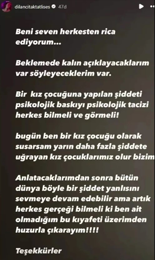 İbrahim Tatlıses'in Kızı Dilan Çıtak Tatlıses'ten olay sözler: Bir kız çocuğuna yapılan şiddeti herkes duymalı