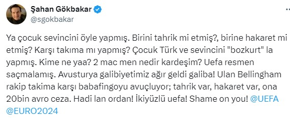 Şahan Gökbakar, Merih Demiral'a verilen cezadan dolayı UEFA'ya verip veriştirdi: İkiyüzlü