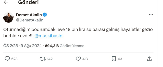 Demet Akalın'ın oturmadığı evine 18 bin lira su parası geldi