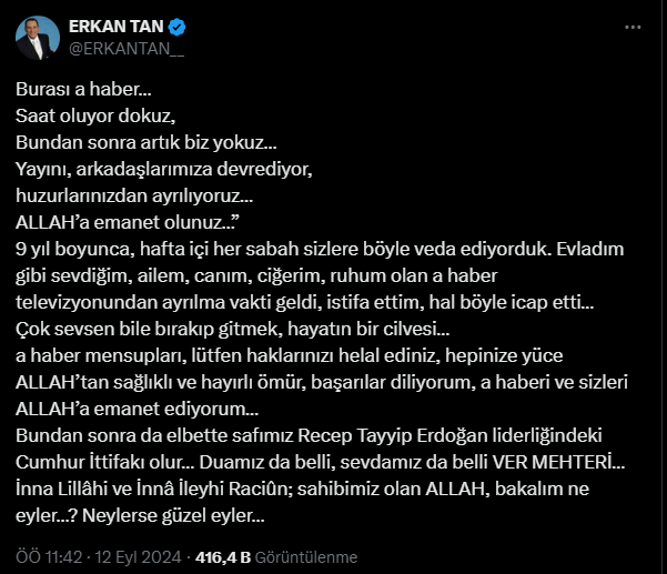 Erkan Tan neden istifa etti? Erkan Tan A Haber'den neden ayrıldı, ne oldu?