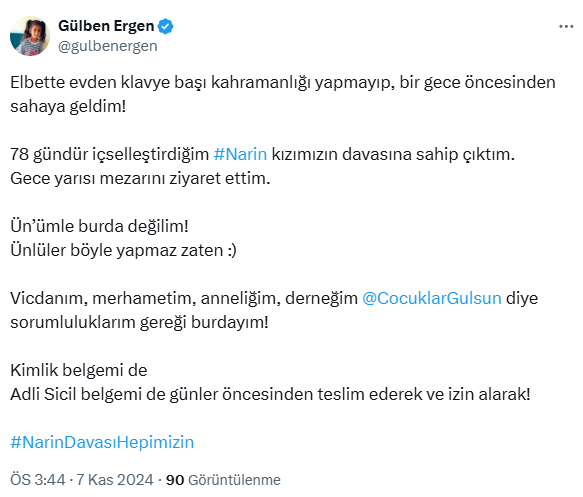 Tepkilerin odağındaki Gülben Ergen: Narin kızımızın davasına sahip çıktım, ünümle burada değilim